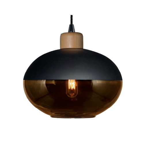 Colgante 1 luz e27 tulipa combinado negro ambar 25cm